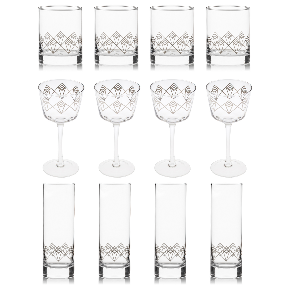 Silver Dream Deco Glassware Collection (set of 12) Cocktail Emporium