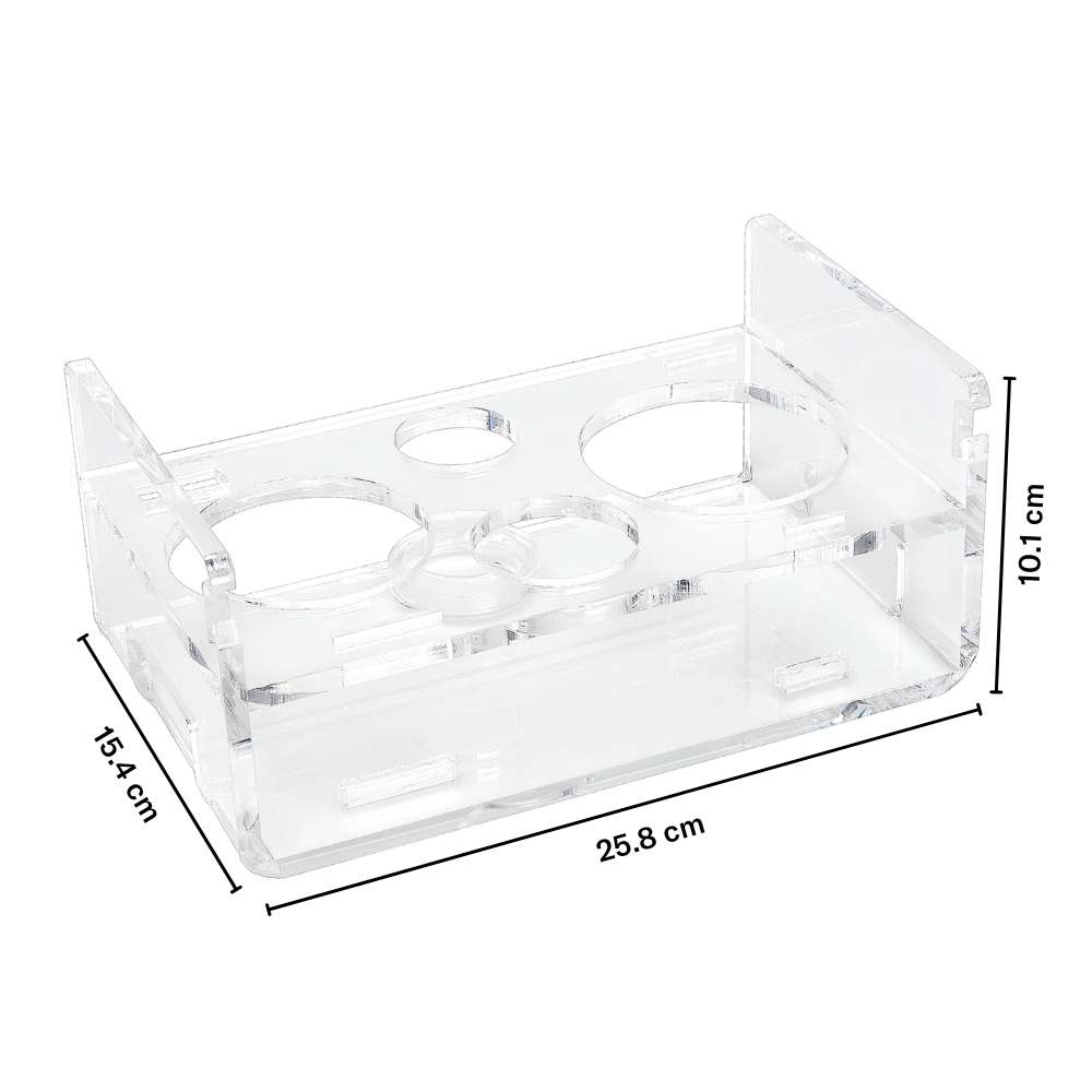 Bar Tool Set in Acrylic Stand - stand side view with dimensions