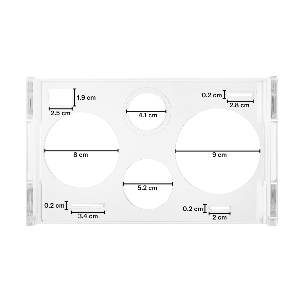 Bar Tool Set in Acrylic Stand - stand overhead view with dimensions