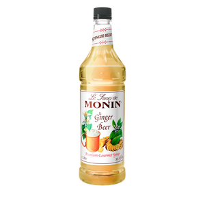 Monin Ginger Beer syrup bottle on a white background