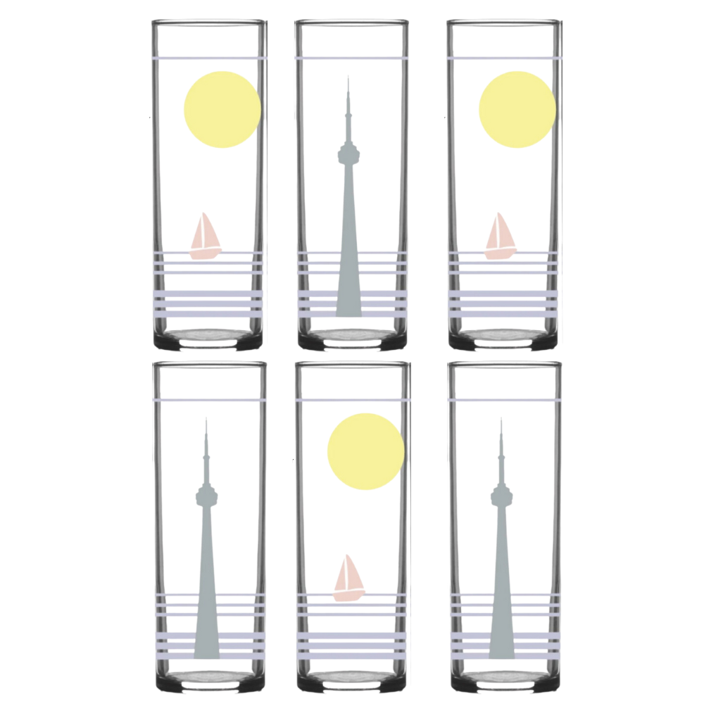 Retro Toronto Collins Glass - Yellow Sun set of 6