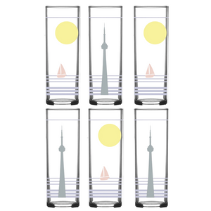 Retro Toronto Collins Glass - Yellow Sun set of 6