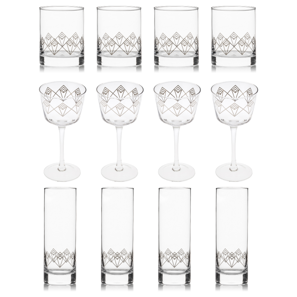 Silver Dream Deco Glassware Collection (set of 12)