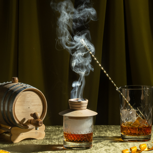Smoking Topper Set, Oak Barrel, Yarai Mixing Glass, Gold Spoon