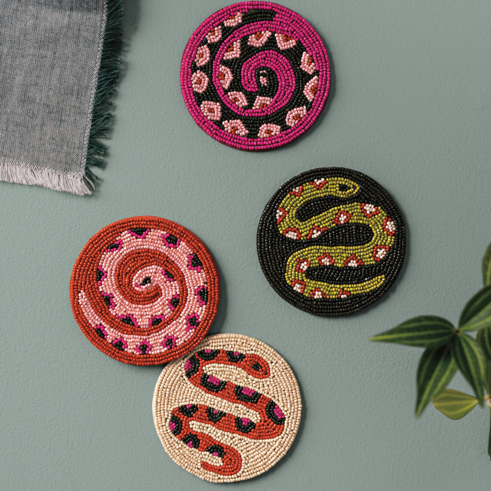 Snake Beaded Coasters (set of 4) | Cocktail Emporium