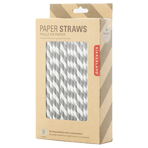Kikkerland Gray Stripe Paper Straws