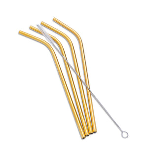 Bent Gold Straws & Brush (set of 4)