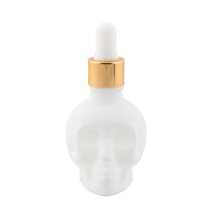 Skull Bitters Bottle in black, white and clear