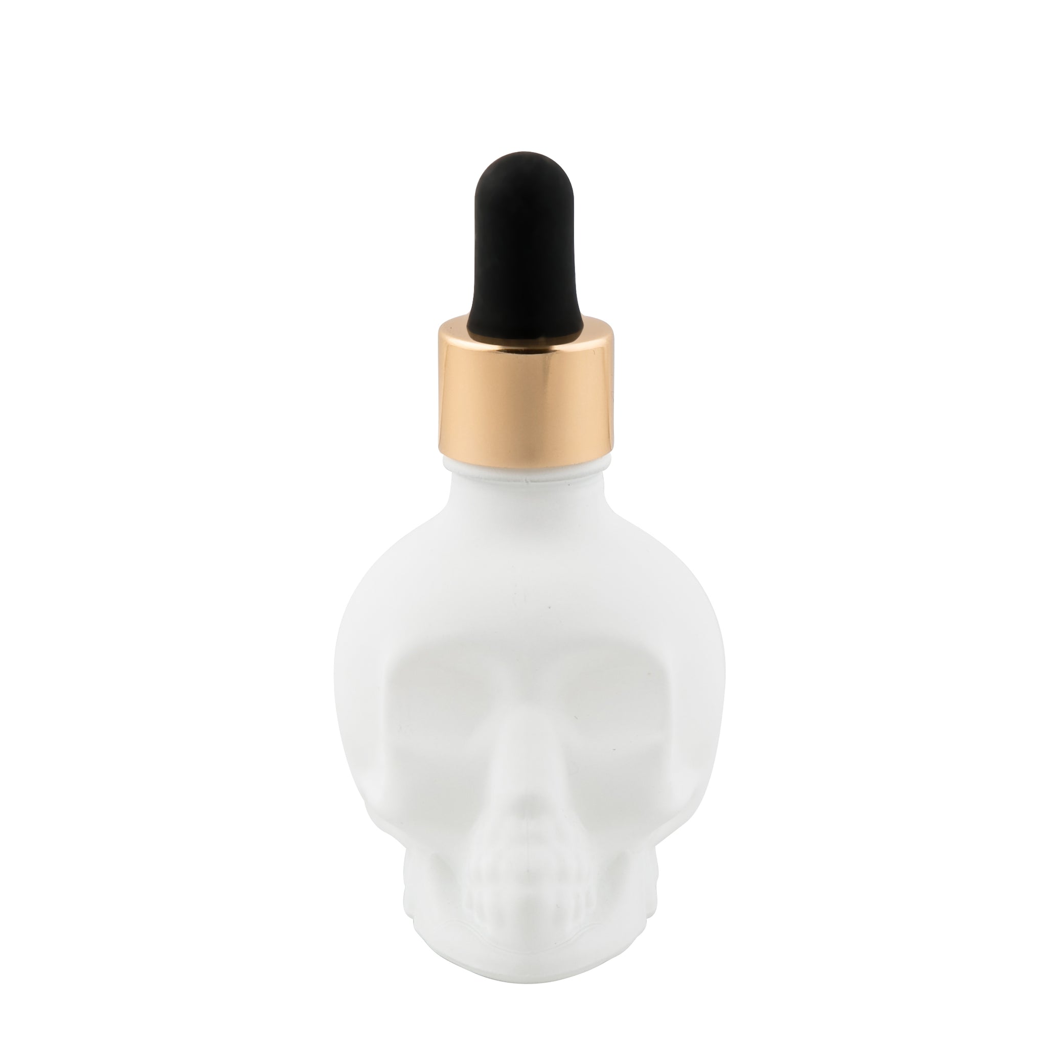 Skull Bitters Bottle in black, white and clear