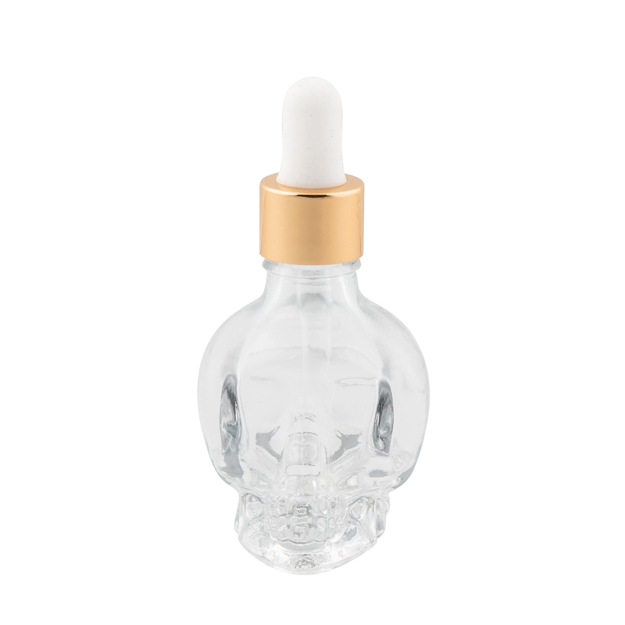 Skull Bitters Bottle in black, white and clear