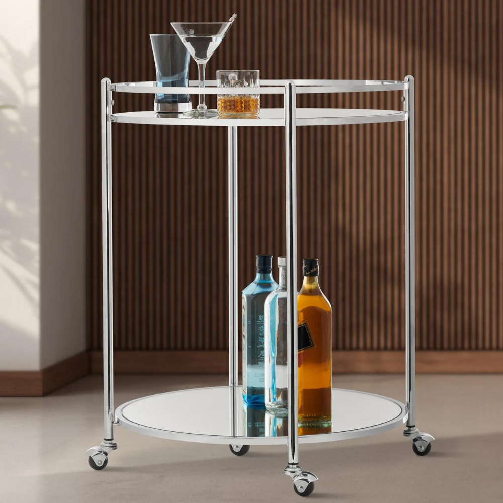 Manhattan 2-Tier Mirror Glass Bar Cart