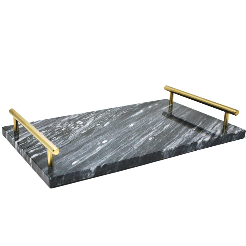 Black Marble Tray with Gold Handles