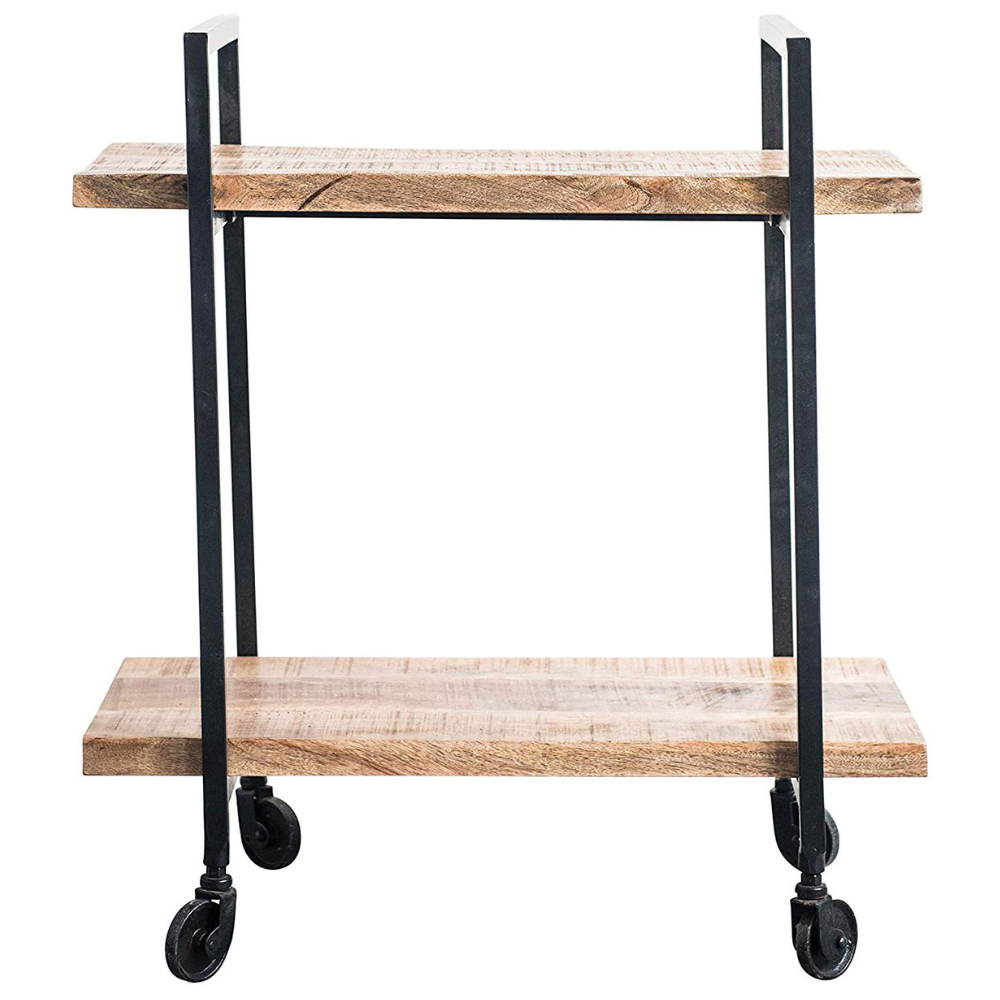 Metal + Mango Wood 2-Tier Bar Cart