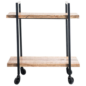 Metal + Mango Wood 2-Tier Bar Cart