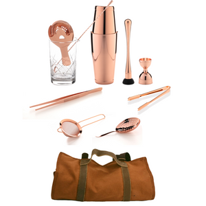 The Cocktail Aficionado Set (Copper) with Cloth Bar tools bag