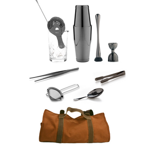 The Cocktail Aficionado Set (Gunmetal) with Cloth Bar Tool Bag