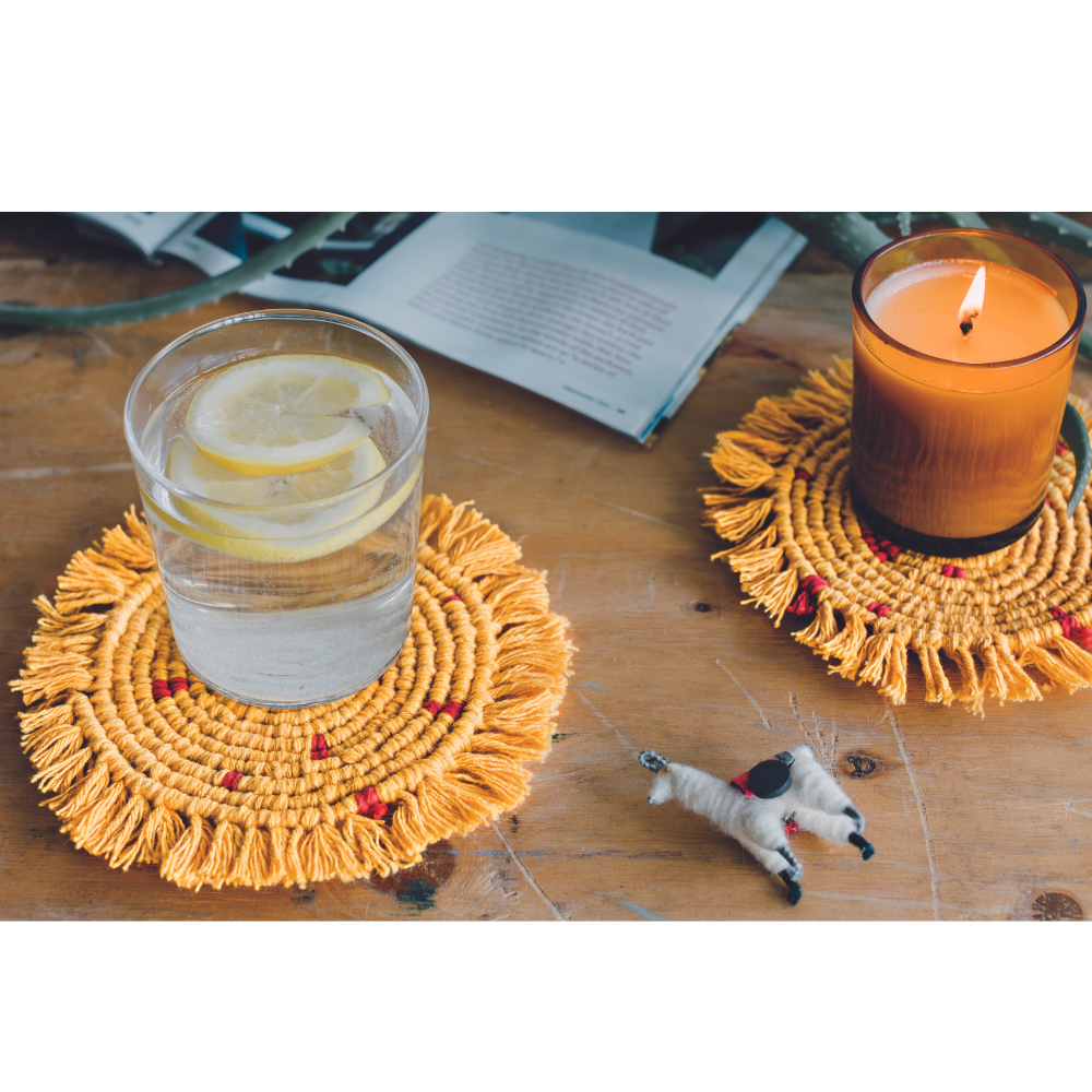 Ochre Macrame Coasters (set of 4)