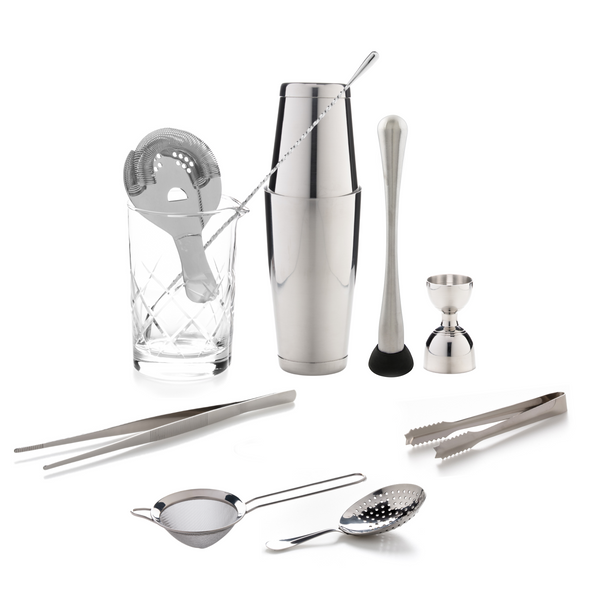 Ensemble Boston Shaker 16 Pièces Kit Cocktail Professionnel En Acier Inoxydable Argent