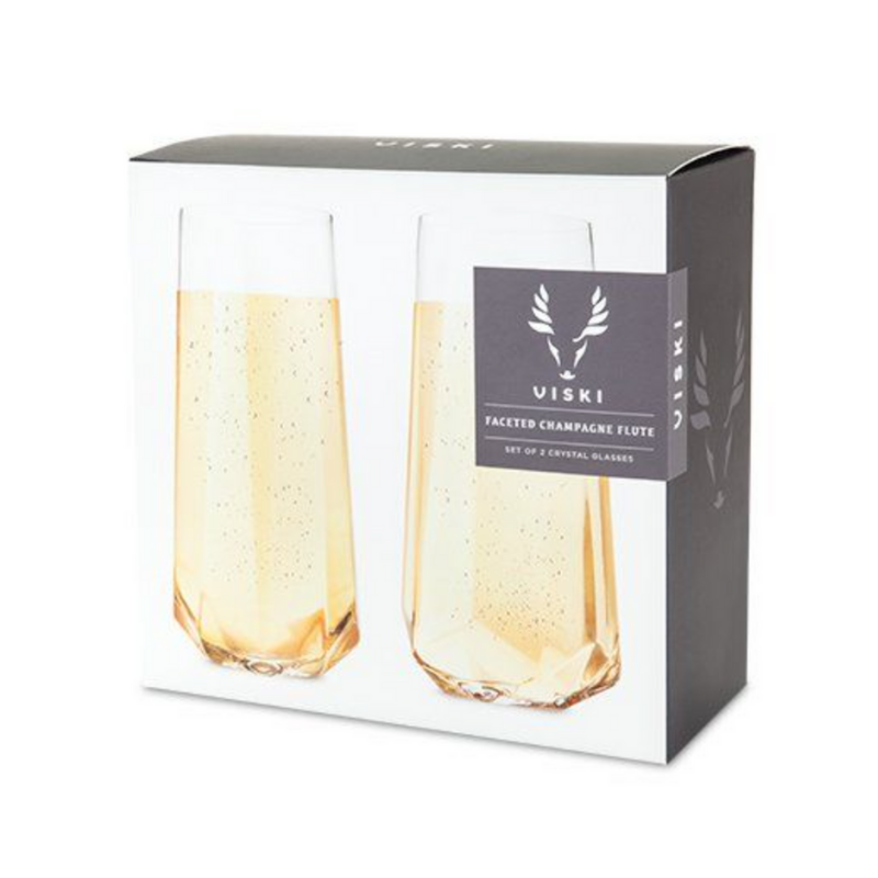 Faceted Stemless Crystal Champagne Flutes Set of 2