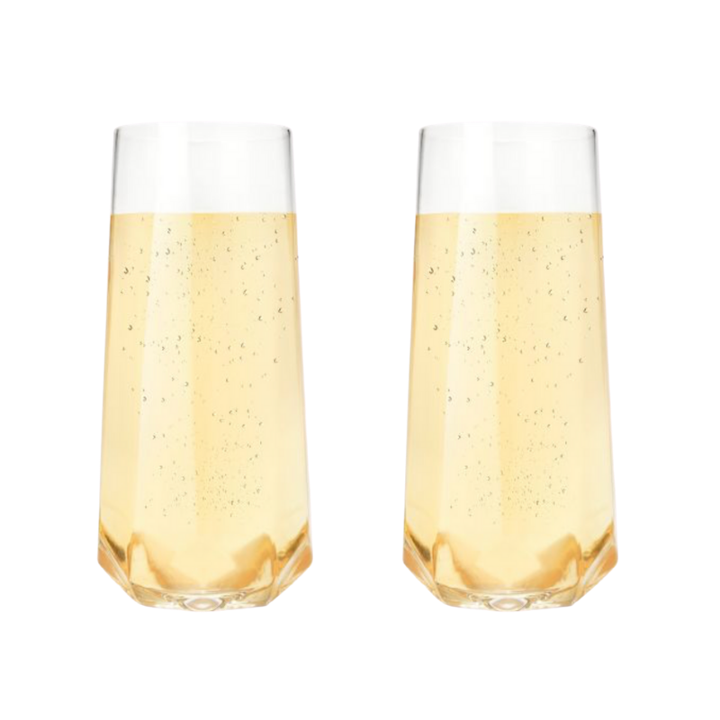 Faceted Stemless Crystal Champagne Flutes Set of 2