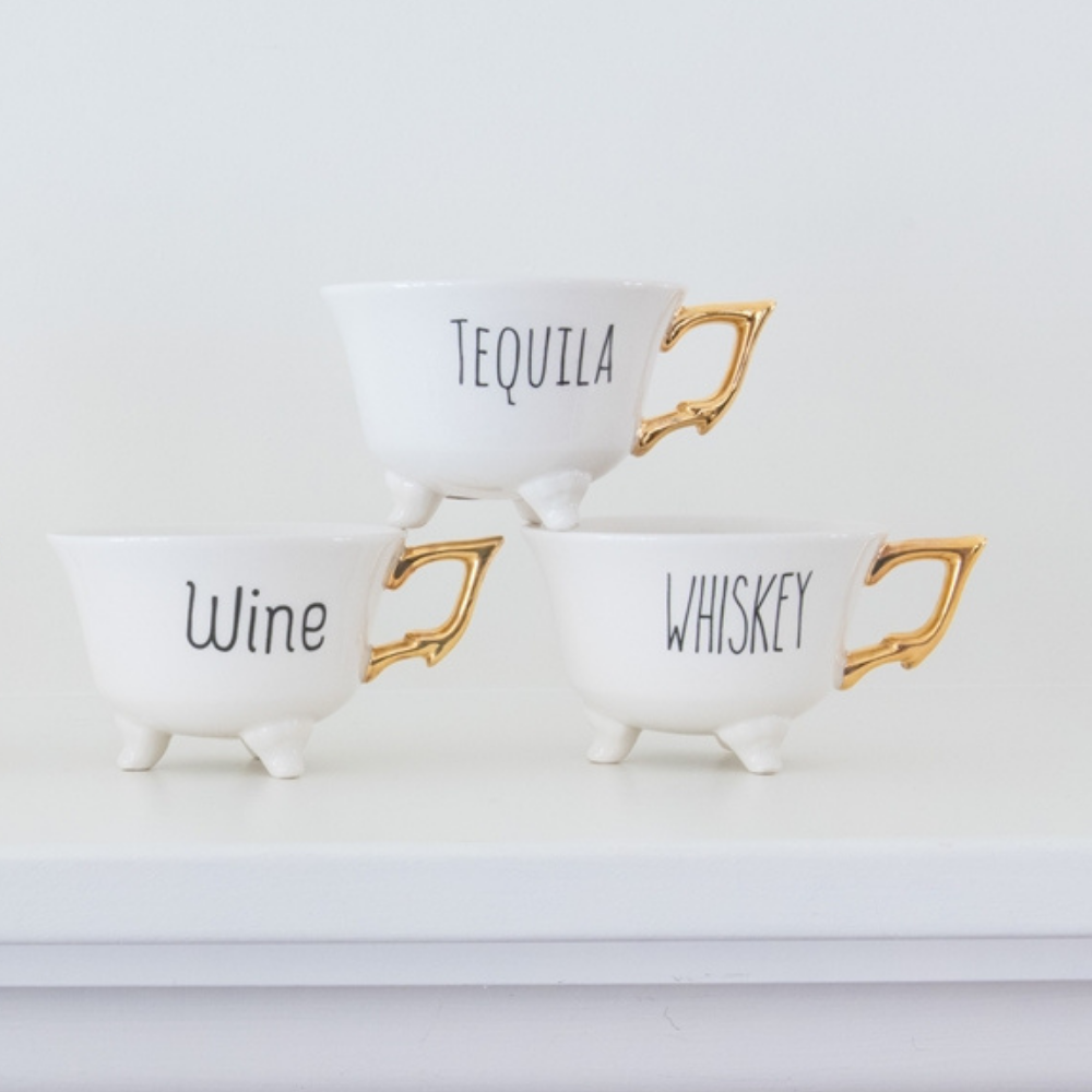 Footed Teacups with Gold Handle