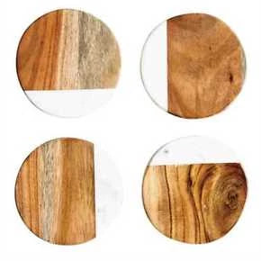 Marble Mango Wood Round Coasters (set of 4)