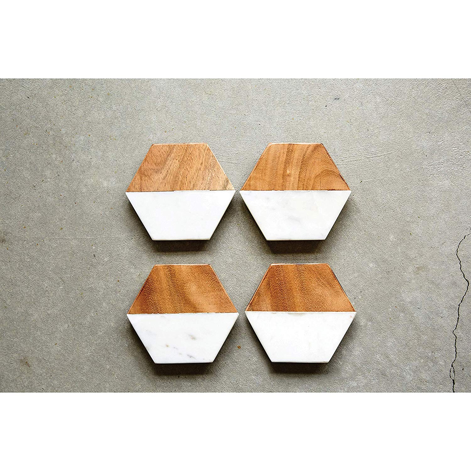 Marble Mango Wood Hexagon Coasters (set of 4)