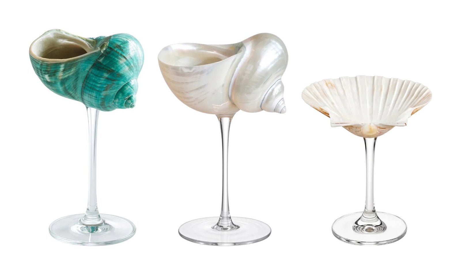 Three cocktail shells on glass stems